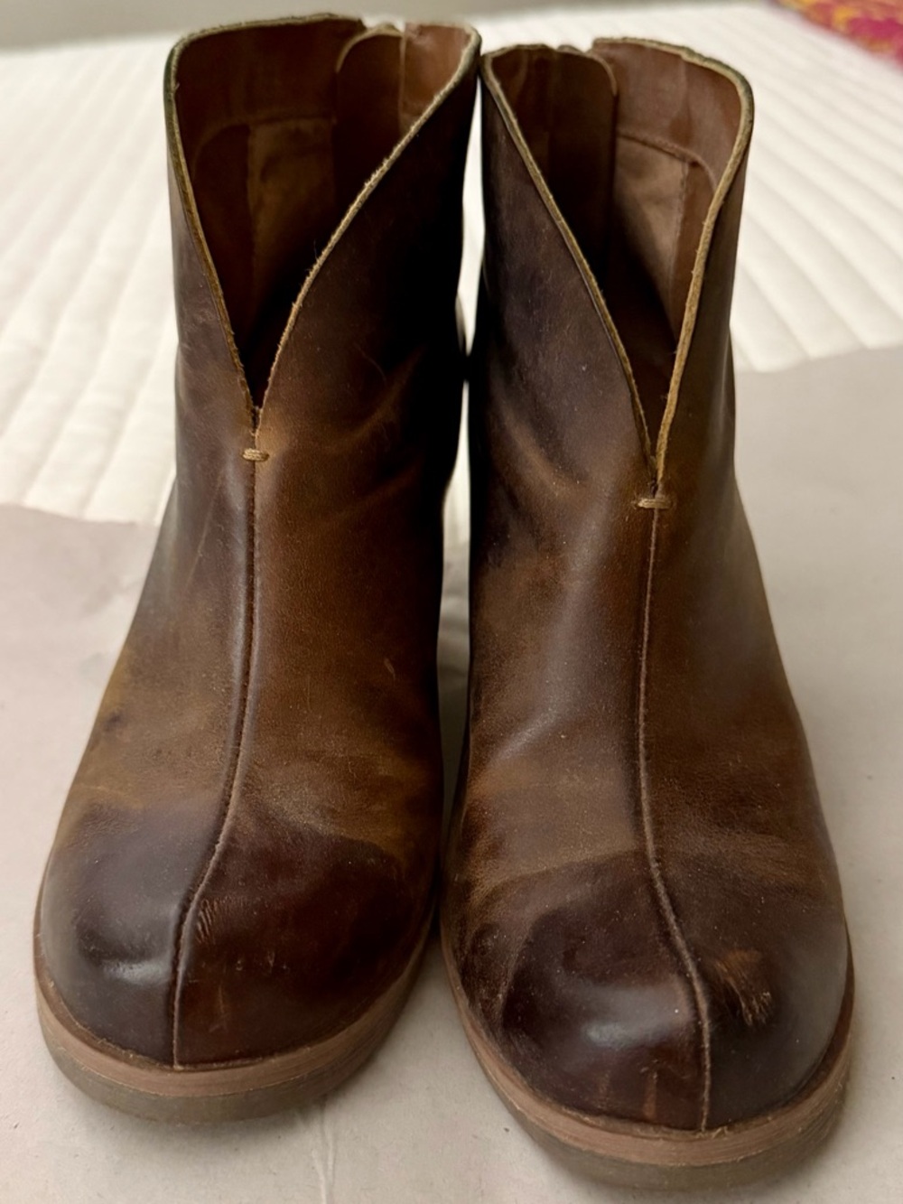 Kork-Ease Brown Leather V-Front Ankle Booties
